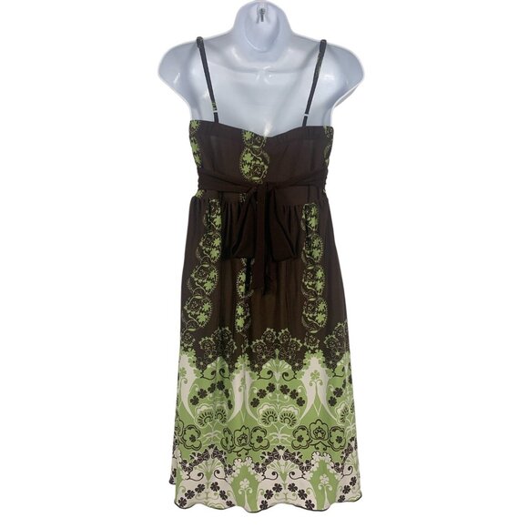 Speechless Womens Brown & Green Floral Empire Waist Sundress With Spaghetti Stra - Picture 3 of 10